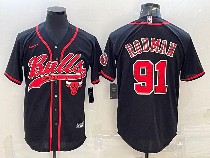 Men's Chicago Bulls #91 Dennis Rodman Black Cool Base Stitched Baseball Jersey Men's Chicago Bulls #91 Dennis Rodman Black Cool Base Stitched Baseball Jersey